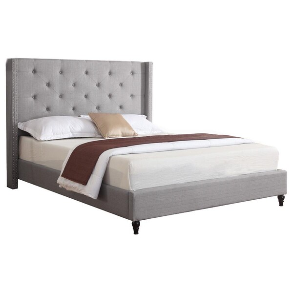 Kd Gabinetes Valentina Upholstered Linen Blend Wingback Platform Queen Bed, Grey KD2205450 - main